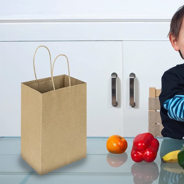 10-pack 5,25x3,25x8,25 tum små naturliga papperspresentpåsar med handtag i bulk, Kraftpåsar för födelsedagsfestgåvor Livsmedelshandel