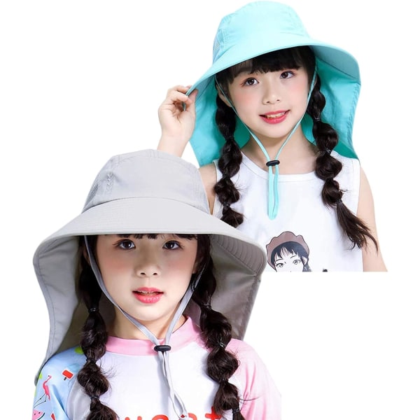 2-pack Barn Flickor Pojkar Strandsolhattar UV-skydd Sommar Fishing Bucket Hat med String Nack Flik Cover