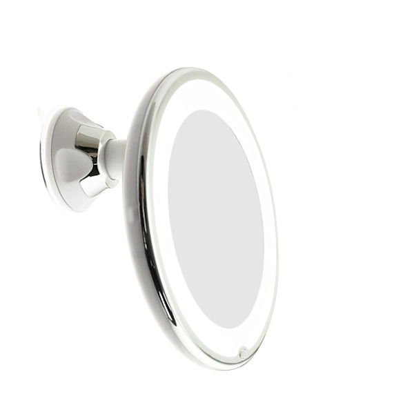 LED-belyst 10x förstoringsspegel för smink med kraftfull sugkopp, starkt diffust ljus och 360 graders roterbar justerbar arm, bärbar