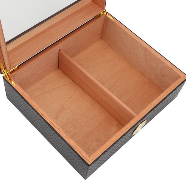 Elegant glasstopp cigarrhumidor i cederträ med fuktare hygrometer för 30 cigarrer (svart)