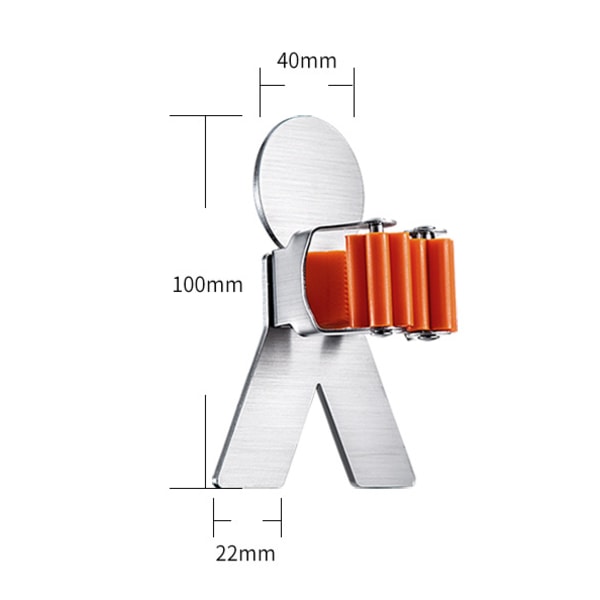 Kvast- och mopphållare, 304 rostfritt stål borstat & halkfri silikon självhäftande monterade förvaringsställ med mänsklig kroppsfjäderklämma design för