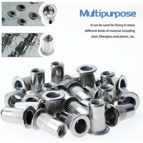 Flat Head Insert Nutserts, rustfrie naglemuttere for montering av utstyr, riflet kropp, rustbestandighet, kraftige materialer, korrosjon