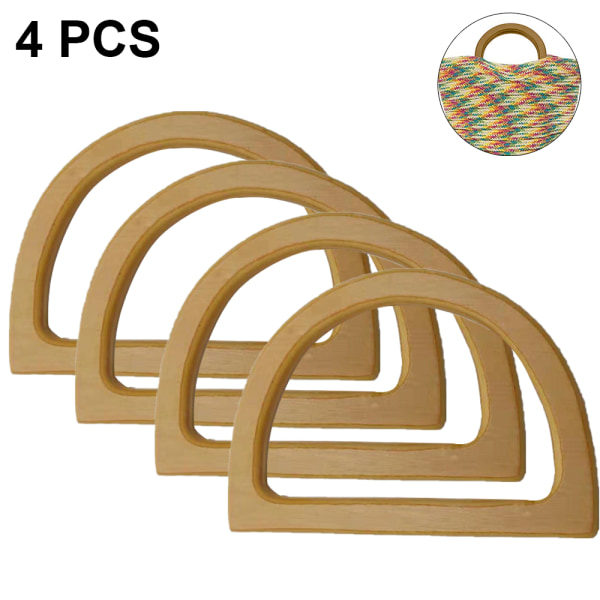 4-pack trähandtag i D-form, ersättning för handgjord handväska