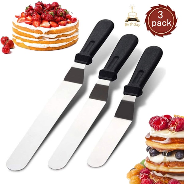 Professionell Tårtspatelset, Vinklad Tårtspatel med Ergonomisk Design, Rostfria Blad för Hållbarhet och Precision, Set om 3 för