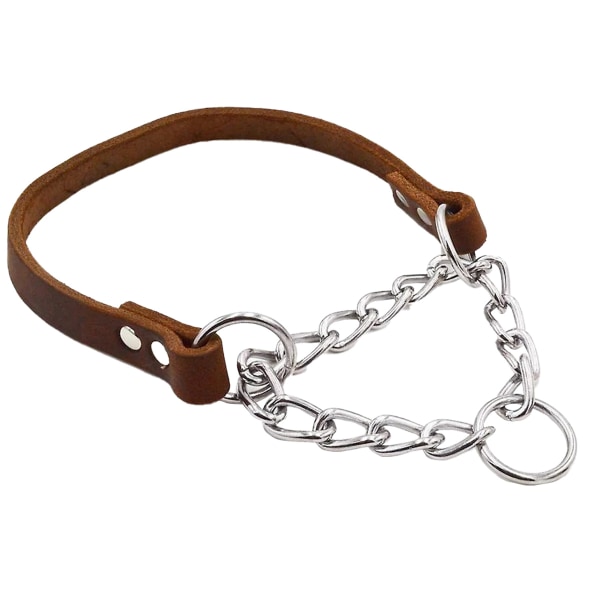 Halsband för hundar, hundhalsband för träning i läder, kedja av rostfritt stål Anti-Escape No Pull Hundhalsband för medelstora hundar - brun