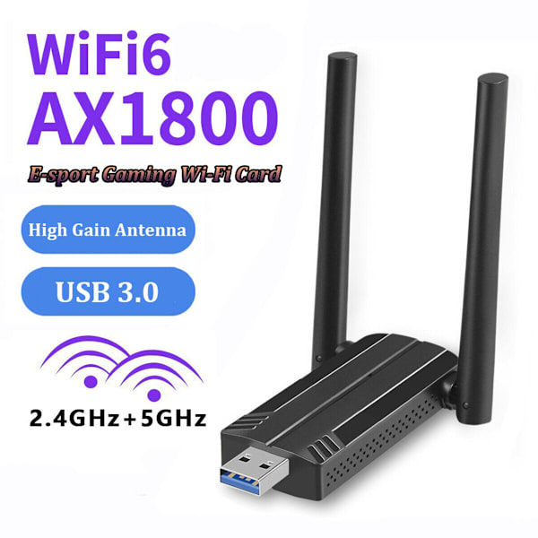 WLAN-adapter USB 3.0 Stick 1800 Mbps WiFi Dubbelband 5 GHz Antenn PC Bluetooth DE