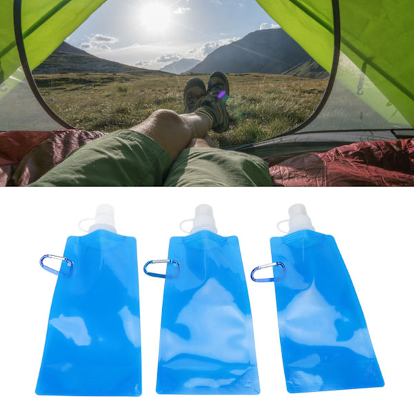 3 st 480 ml hopfällbara vattenflaskor, bärbar ultralätt hopfällbar dricksflaska med anslutningskrok