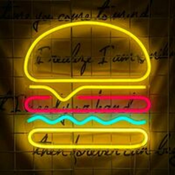 1 st neon skylt hamburgare vägglampa dekoration cool ljus USB neon skylt för fest bar klubb födelsedag 3535cm