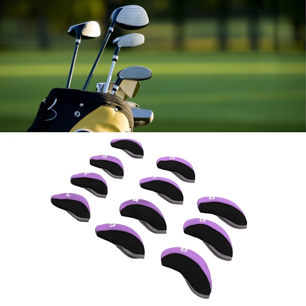 11-delad set med golfklubbsöverdrag i neopren, numrerat golfklubbsöverdrag i lila för utomhusbruk