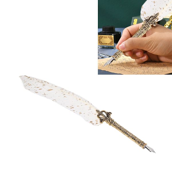 Fjäderpenna set med 10 utbytbara spetsar Eldlack vax Brevöppnare Pennhållare Bläck Tom flaska Retro Quill Pen Set Vit