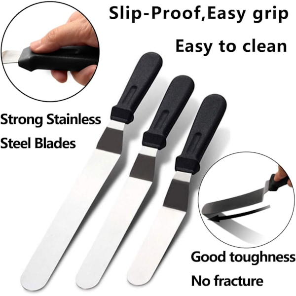 Professionell Tårtspatelset, Vinklad Tårtspatel med Ergonomisk Design, Rostfria Blad för Hållbarhet och Precision, Set om 3 för