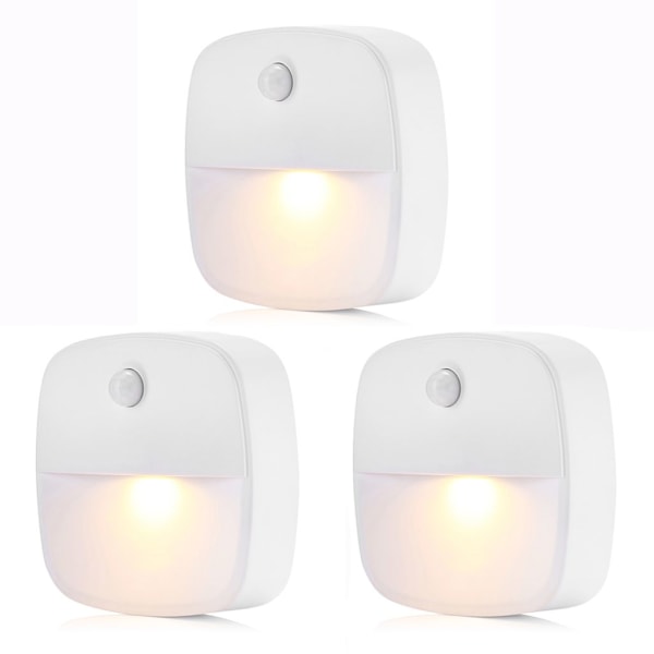 3-pack LED-nattljusuttag varmvitt med rörelsesensor och skymningssensor för trappor, sovrum, hall