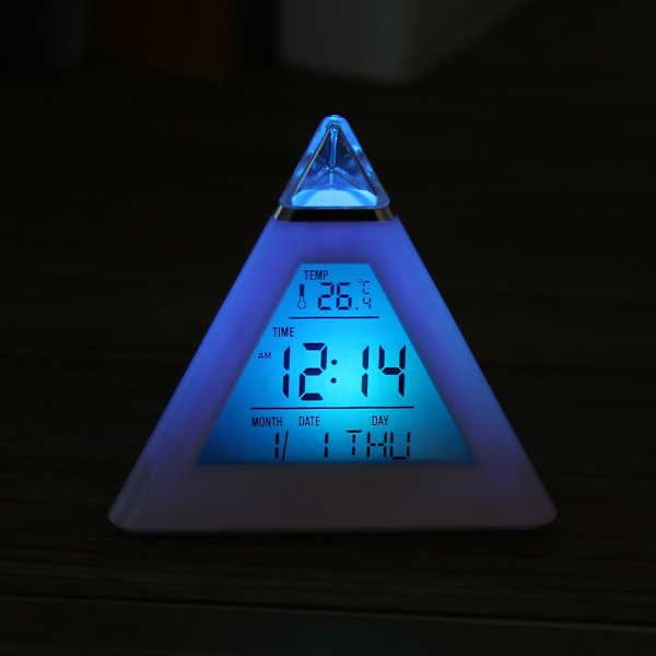 LED-väckarklocka med digital LCD-skärm, termometer och nattlampa, färgskiftande