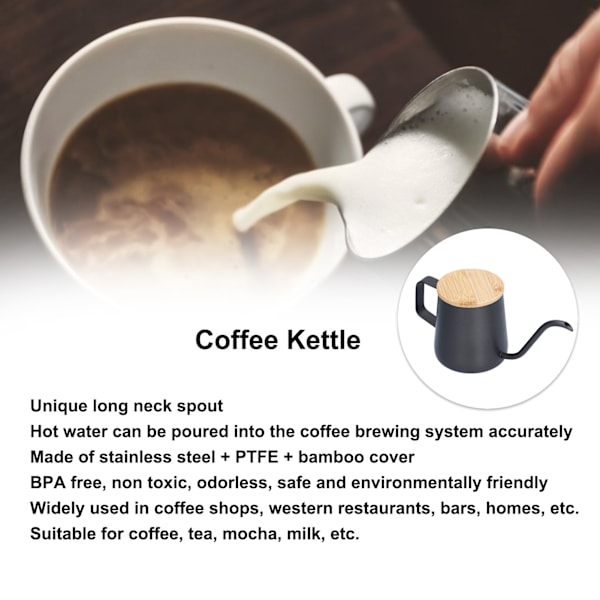 350 ml rostfritt stål kaffekanna lång smal pip manuell kaffebryggning vattenkokare med bambulock