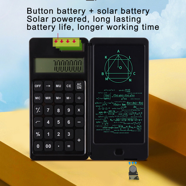Solardriven miniräknare med LCD-skrivplatta, bärbar hopfällbar skrivbordsräknare för kontor, studierum