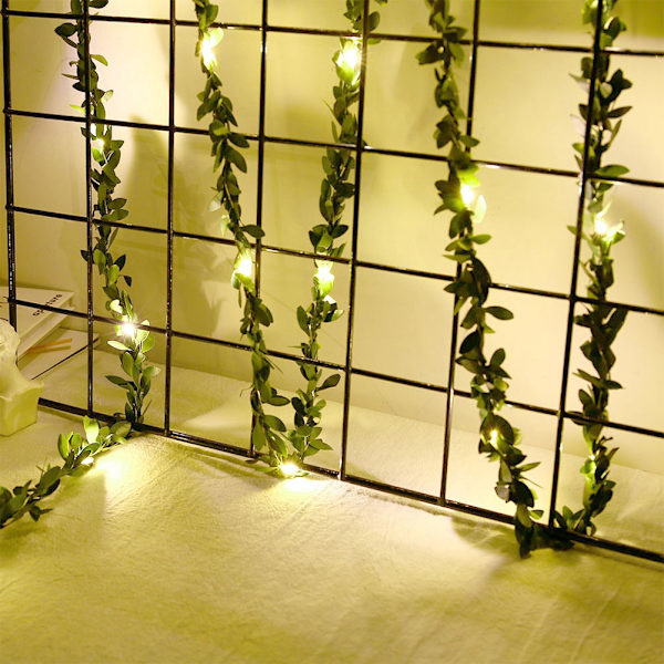 LED Grön Blad Rattan Konstgjord Flätad Girlang Rep Semester Dekoration DIY Tillbehör