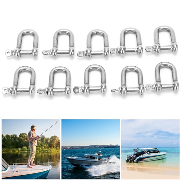10 st M5 Rak D-formad Shackle i Rostfritt Stål D-typ Rigging Kedjeshackle Hook Sling Skruv