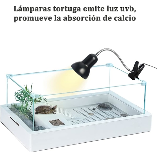 Värmelampa för vattensköldpaddor med UVA UVB reptilljus, flexibel svanhals säkerställer optimal positionering för dina reptiler, simulerad öken