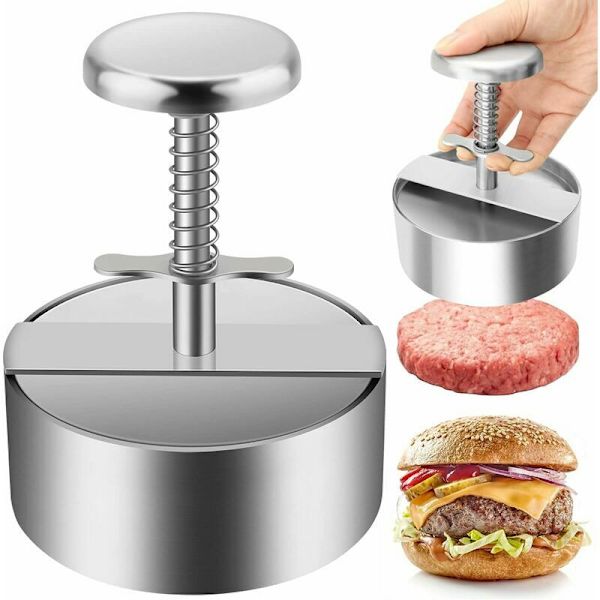 Hamburgerpress, 304 Rostfritt Stål Hamburgerpress, Justerbar Malet Biff Burgerpress, Lätt att Använda, Non-Stick Hamburgerpress för Familj