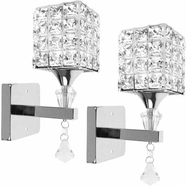 2x Modern Stil Vägglampa Kristall Hängande Ljus Hållare med Strömbrytare Kristall Vägglampor E14 Sockel Silver