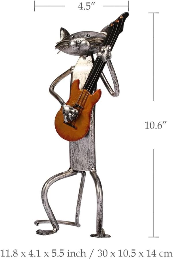 Metallskulptur katt med gitarr figur presenter till Thanksgiving,