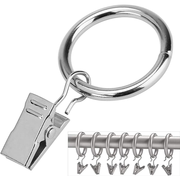 Gardinstångsringar med klämmor (Φ25mm) (50-pack) - Rostfria gardinklämmor i rostfritt stål för gardinvikter Konstutställning Passar 20mm stång