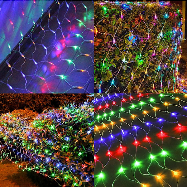 Tdbest Solcellsdriven LED-ljusnät, 1,5 x 1,5 m, 96 LED-slingor, 8 lägen Ljusslinga med minnesfunktion, IP44 Vattentäta lampor inomhus