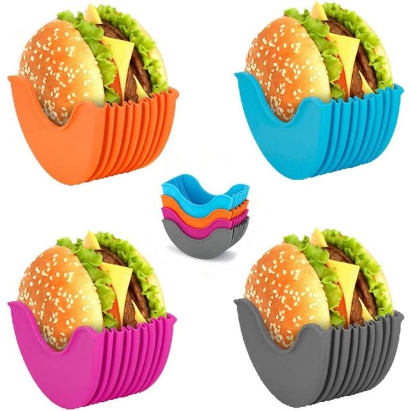 Burgerhållare, återanvändbar hamburgare fast box, expanderbar hamburgare utan smuts, hamburgare i silikon, tvättbar infällbar plast