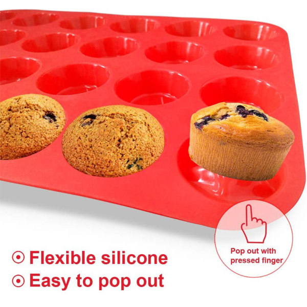 Silikon Muffin Pan Set - Cupcake Pans 24 koppar Form Röd