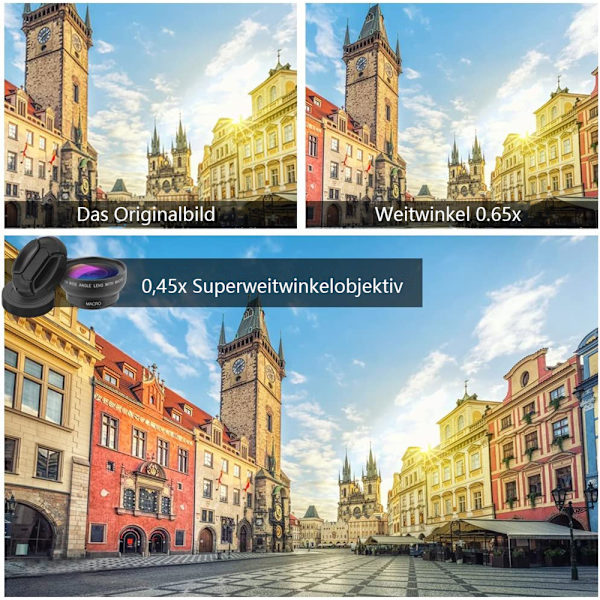 Universell telefonkameralins-kit 0,45X vidvinkellins 140° + 12,5X makroobjektiv Clip-on iPhone-objektiv för iPhone 8 7 6 Plus Samsung och de flesta Android
