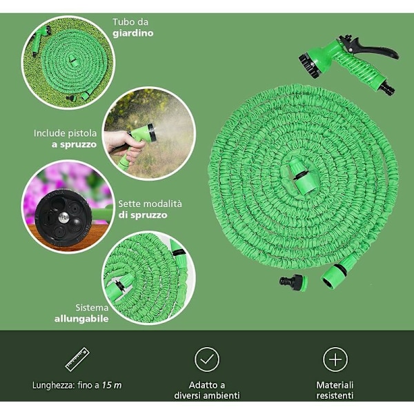 Expanderbar trädgårdsslang, hopfällbar slang med krok, 7 funktioner, expanderbar trädgårdsslang med 7 munstycken för trädgårdsskötsel, utomhus, vattenpump och