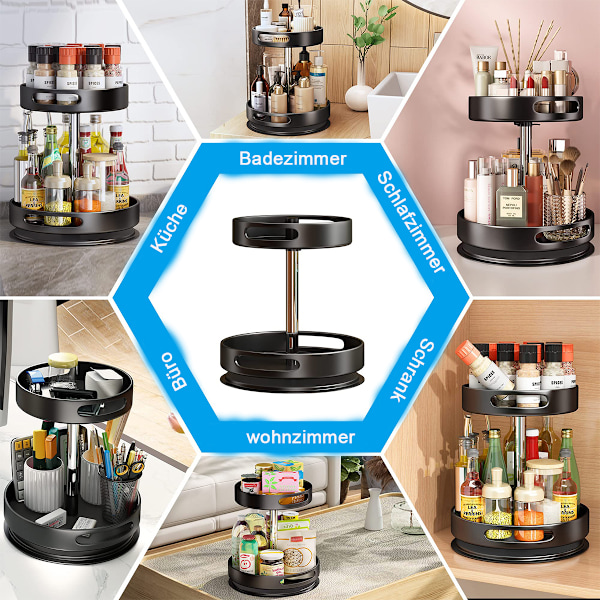Kraftig Lazy Susan, roterande kryddhylla för kök och badrum - justerbar höjd, halkfri yta (30,5 cm)