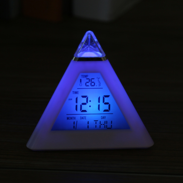 LED-väckarklocka med digital LCD-skärm, termometer och nattlampa, färgskiftande