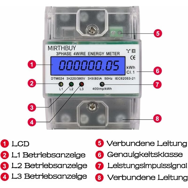 5-80A Digital Elmätare Strömförbrukning: 220/380V Digital Elmätare AC 3-fas 4-tråds KWh-mätare LCD Mellanmätare för System