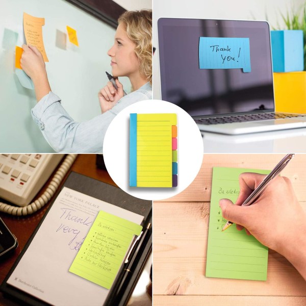 Kontorsmaterial Sticky Notes Divider Sticky Notes Tabs, Tabbed Self-Stick Lined Bright Colors Note Pad, Skolmaterial 2 st 120 Index Notes