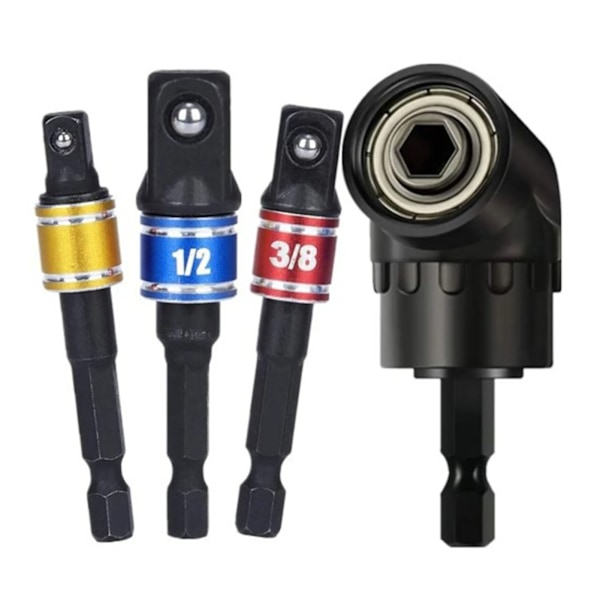 4 st Borr-adapter 105° Vinklad Bits 1/2 tum 3/8 tum 1/4 tum 360° Hylsadapter för Mutter Skruv