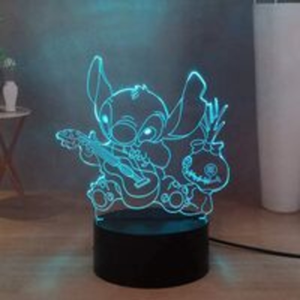 Lilo & Stitch Docka Spelar Gitarr LED Nattlampa för Sovrum, Stitc