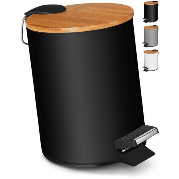 3L Badrumssopkorg Pedal Bin med mjuk stängning Kosmetisk Bin i elegant design med svart bambuträlock