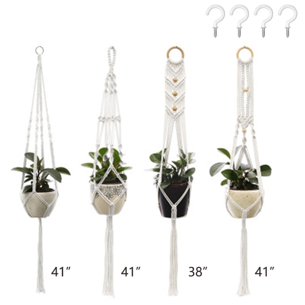 Hängande korg Macrame Plant Holder Set med 4 inomhusvägg