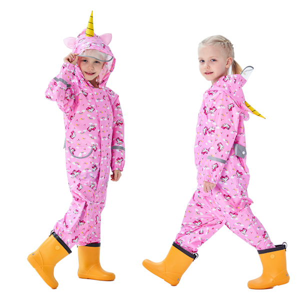 Regnrock Vattentät Andningsbar Barn Flickor Pojkar Med Huva Lätt Regnkläder En-Delad Utomhus Regn Poncho Overall Regnjacka 90-110cm