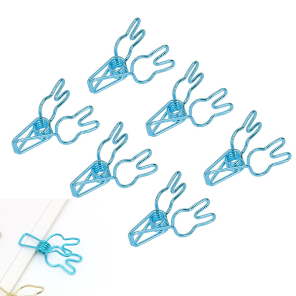 100 st söta kanin-klämmor i metall med ihålig design, starka klämmor, hållbara små klämmor för dokument, kläder, papper, blå