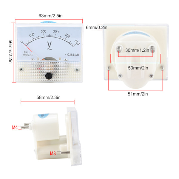 85L1 AC0‑500V Pekarespel AC Voltmeter Huvud Elektrisk Spänningsmätare Enhet Verktyg