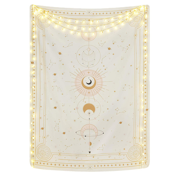 Månefaser Gobeläng Mystisk Konstellation Stjärnhimmel Tarotkort Väggbonad Estetisk Retro Astrologi Väggkonst för Sovrum Vardagsrum Beige