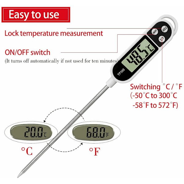 Kökstermometer kökstillbehör matlagningstermometer, kökssondtermometer grilltermometer 5 sekunder LCD-skärmtermometer för bakverk