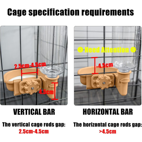 Vattenautomat för hund och katt [Orange, 480 ml] Vattenflaska för hundbur, droppfria vattenautomater för hundar och katter