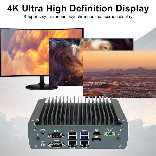 Mini PC 4-kärnig 4-trådig GPIO COM USB DP HD-port Fläktlös Industriell Mini-dator 100‑240V EU-kontakt