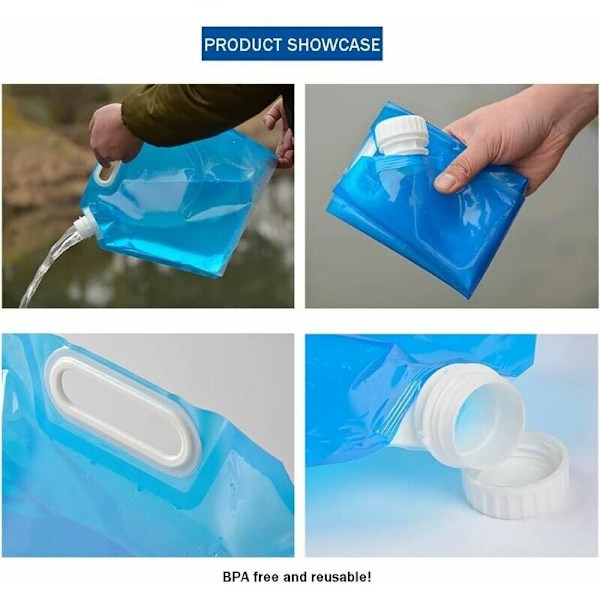 Bärbar Vattenförvaringslösning, Hopfällbar Vattenbehållare för Camping, Vandring, Backpacking, 2 st, Högkvalitativt PVC-material, BPA-fri, Hållbar