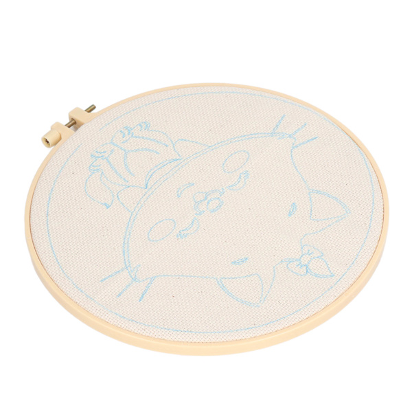 Punch Needle Kit Söt Vit Katt Lätt Användning Blank Ram 9.8in Båge 13Pcs Garn Punch Needle Art för Nybörjare
