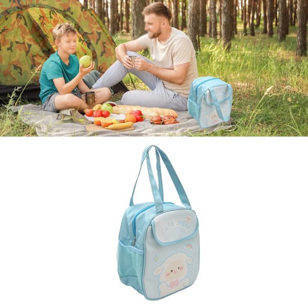Isolerad lunchväska för flickor tecknad mönster stor kapacitet aluminiumfolie tjock Kawaii lunchlåda för kontor skola blå får