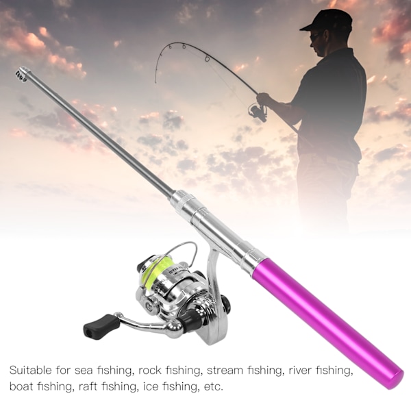 Bärbar Mini Penformad Fiske Spö Stång Fickretractable Fiske Spö med Rulle HjulLila